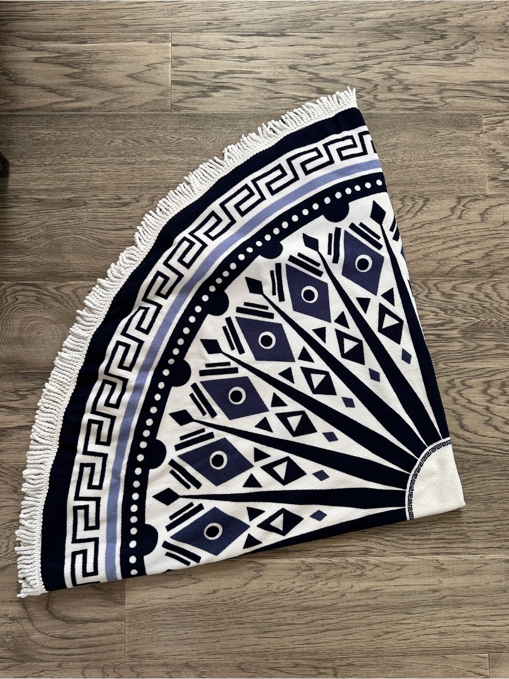 Navy and White Round Fringe Decorative Beach Towel